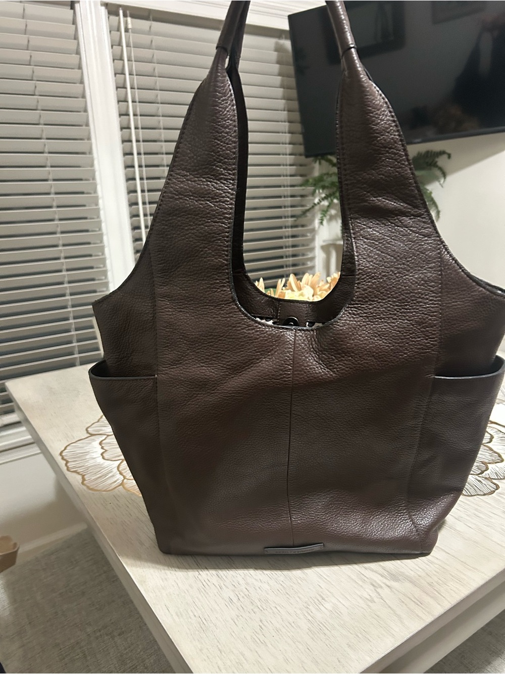 Lucky Brand Brown Leather Tote Bag Leopard Print Lining